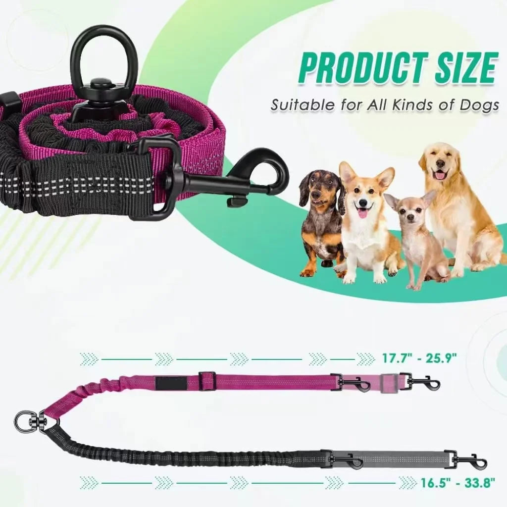 1.6ft Long Dual Dog Leash Attachment - Double Leashes for Training Small to Large Dogs Adjustable Strap, Shock Absorbing Bungee
