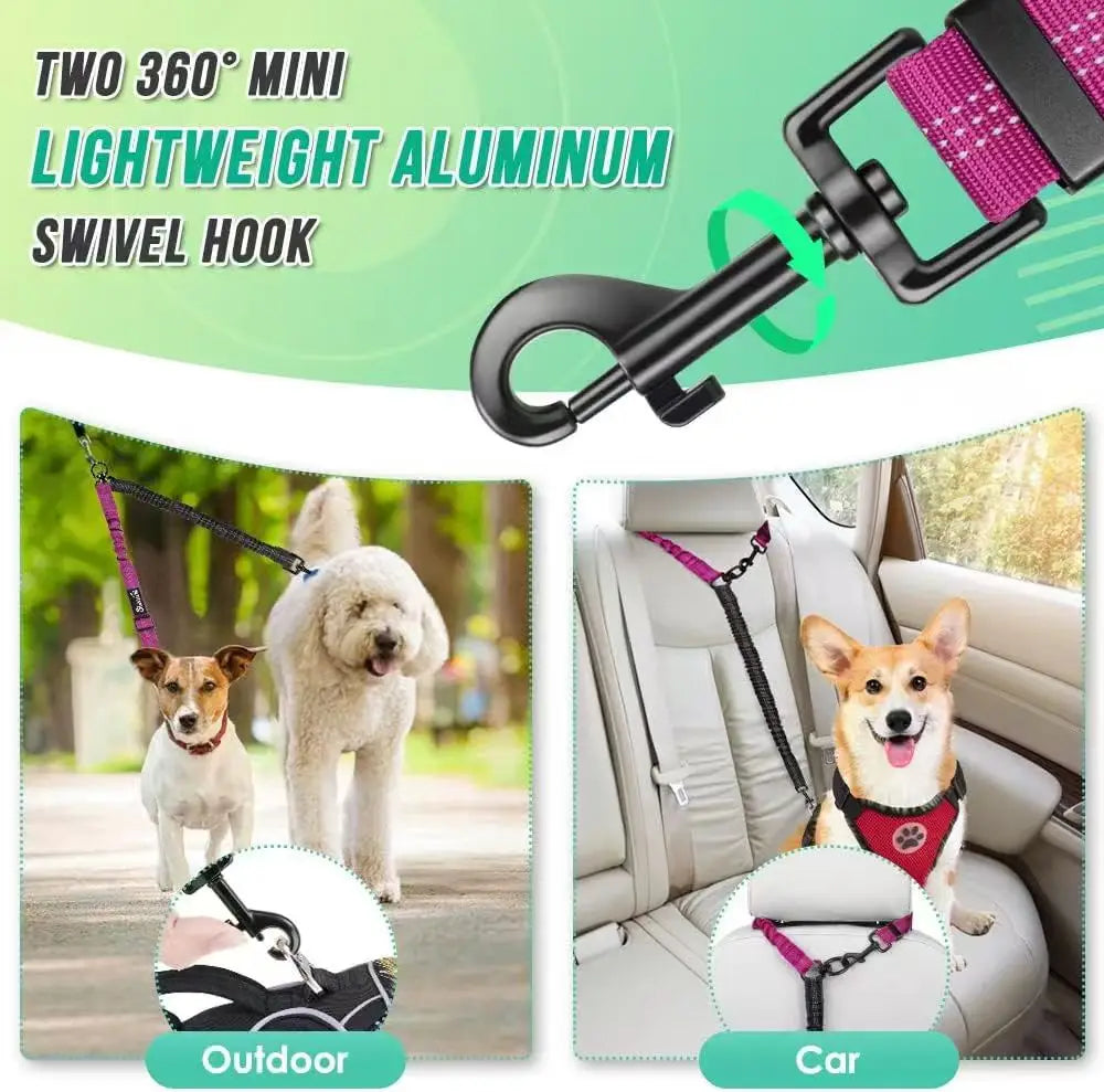 1.6ft Long Dual Dog Leash Attachment - Double Leashes for Training Small to Large Dogs Adjustable Strap, Shock Absorbing Bungee