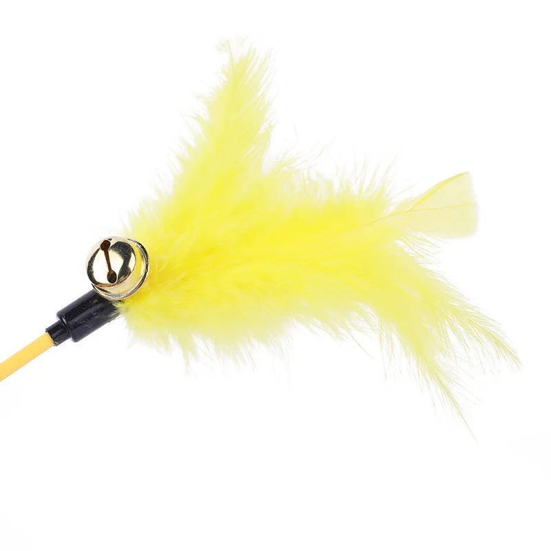 5pcs Funny Kitten Cat Teaser Interactive Toy Rod with Bell and Feather Toys For Pet Cats Stick Wire Chaser Wand Toy Random Color