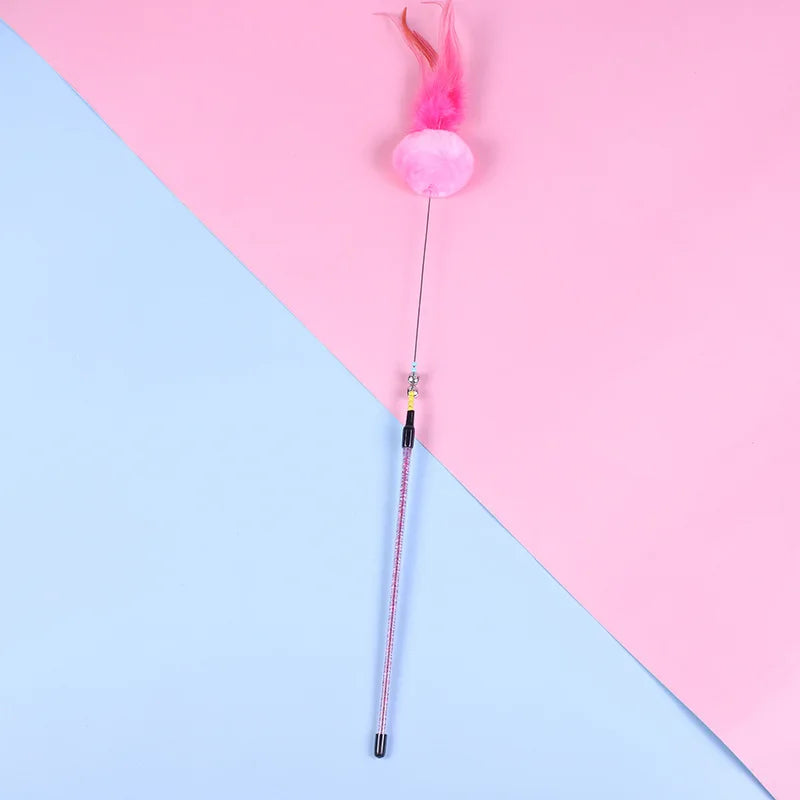 5pcs Funny Kitten Cat Teaser Interactive Toy Rod with Bell and Feather Toys For Pet Cats Stick Wire Chaser Wand Toy Random Color