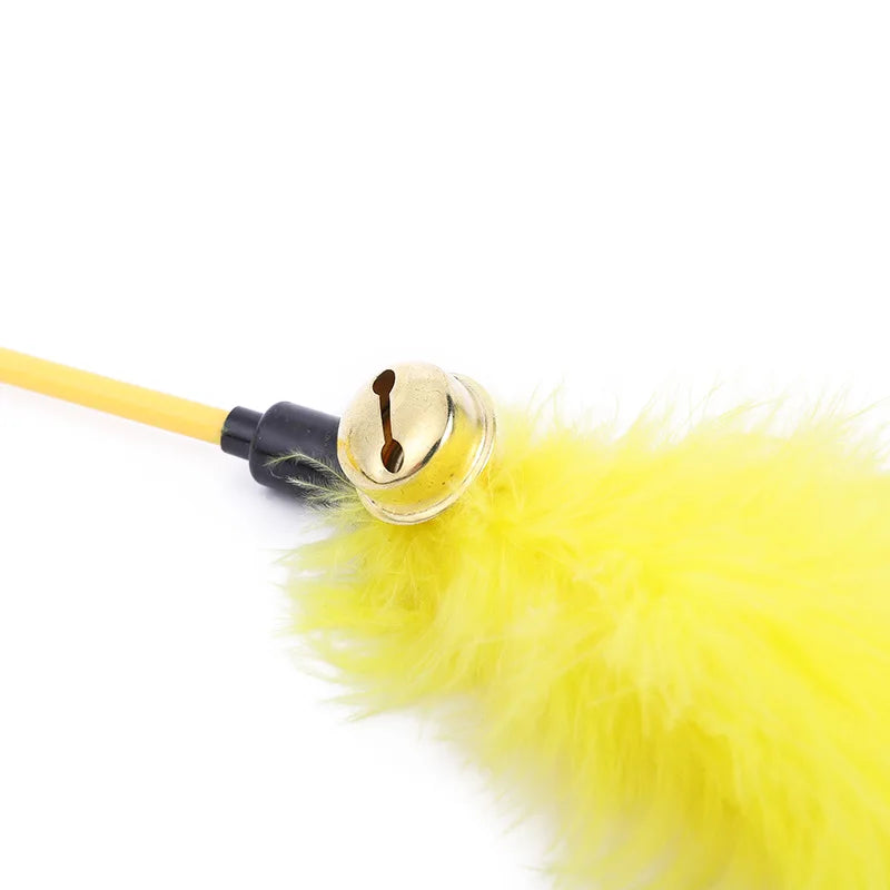 5pcs Funny Kitten Cat Teaser Interactive Toy Rod with Bell and Feather Toys For Pet Cats Stick Wire Chaser Wand Toy Random Color
