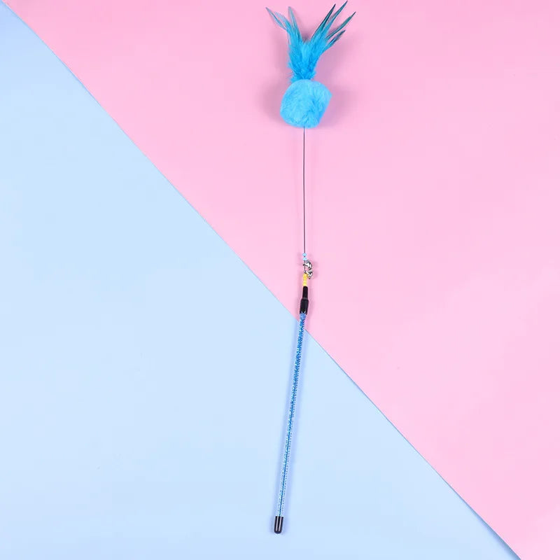 5pcs Funny Kitten Cat Teaser Interactive Toy Rod with Bell and Feather Toys For Pet Cats Stick Wire Chaser Wand Toy Random Color
