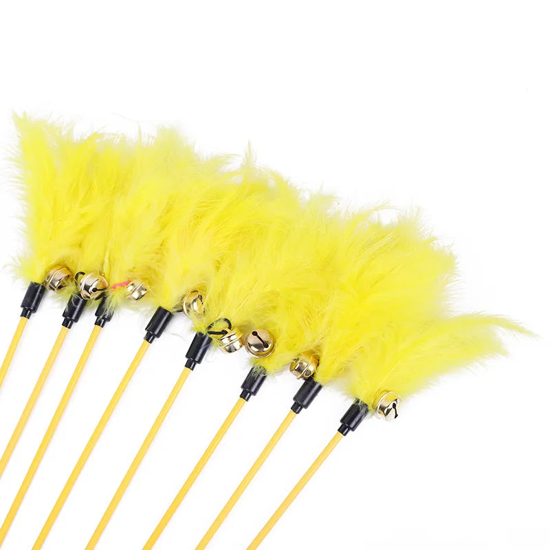 5pcs Funny Kitten Cat Teaser Interactive Toy Rod with Bell and Feather Toys For Pet Cats Stick Wire Chaser Wand Toy Random Color