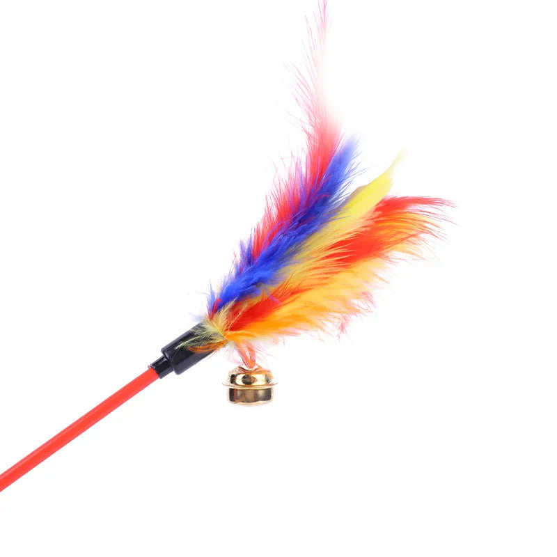5pcs Funny Kitten Cat Teaser Interactive Toy Rod with Bell and Feather Toys For Pet Cats Stick Wire Chaser Wand Toy Random Color
