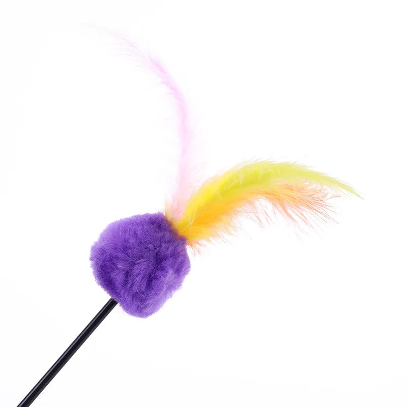 5pcs Funny Kitten Cat Teaser Interactive Toy Rod with Bell and Feather Toys For Pet Cats Stick Wire Chaser Wand Toy Random Color
