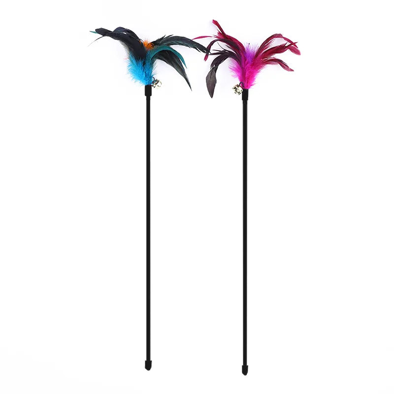 5pcs Funny Kitten Cat Teaser Interactive Toy Rod with Bell and Feather Toys For Pet Cats Stick Wire Chaser Wand Toy Random Color
