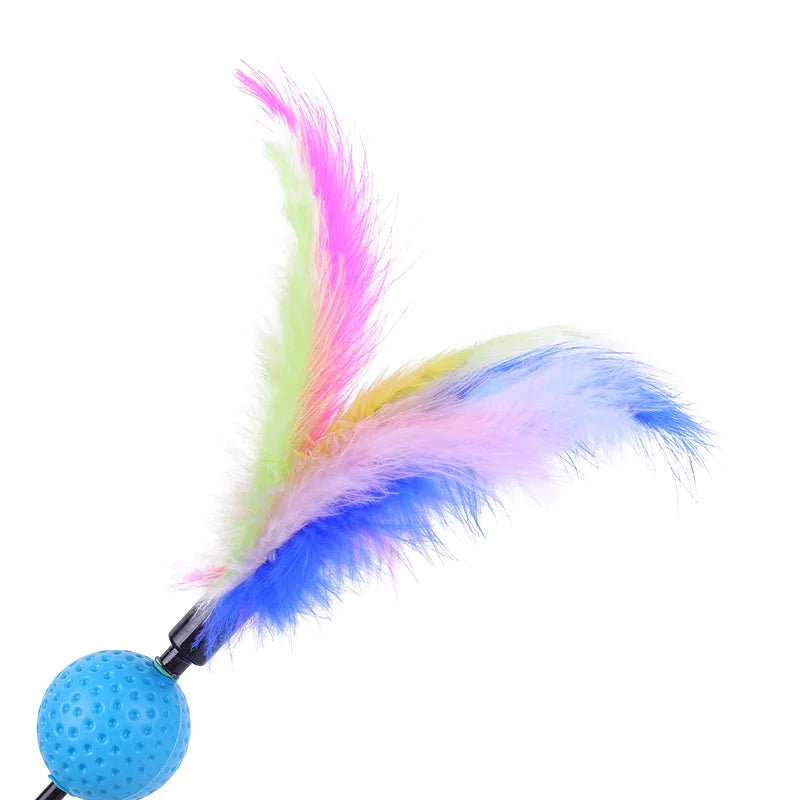 5pcs Funny Kitten Cat Teaser Interactive Toy Rod with Bell and Feather Toys For Pet Cats Stick Wire Chaser Wand Toy Random Color