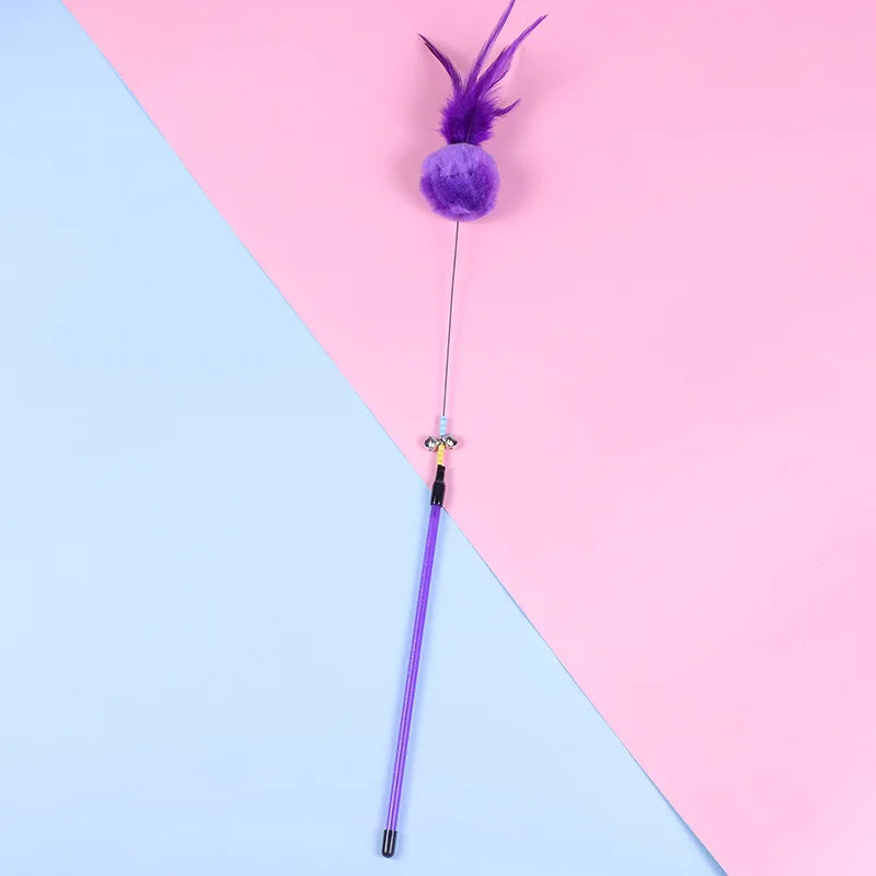5pcs Funny Kitten Cat Teaser Interactive Toy Rod with Bell and Feather Toys For Pet Cats Stick Wire Chaser Wand Toy Random Color
