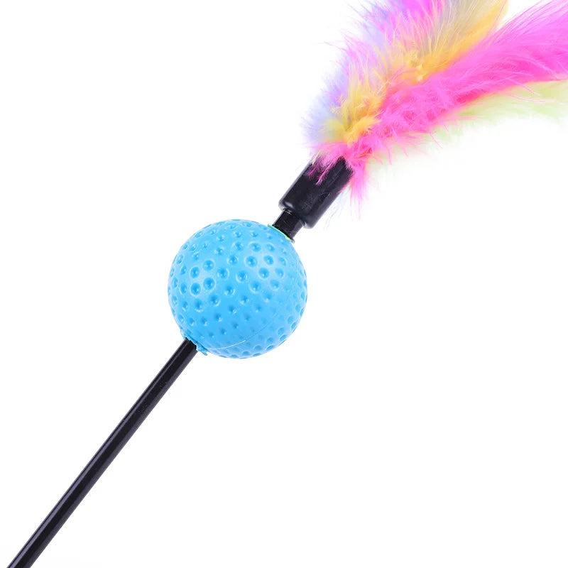 5pcs Funny Kitten Cat Teaser Interactive Toy Rod with Bell and Feather Toys For Pet Cats Stick Wire Chaser Wand Toy Random Color