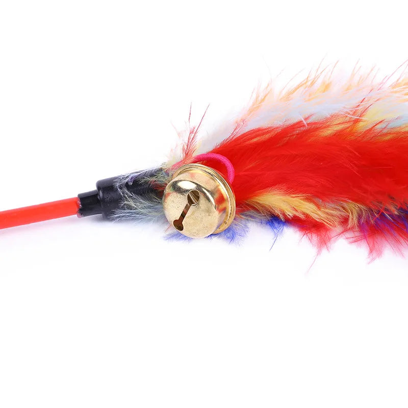 5pcs Funny Kitten Cat Teaser Interactive Toy Rod with Bell and Feather Toys For Pet Cats Stick Wire Chaser Wand Toy Random Color