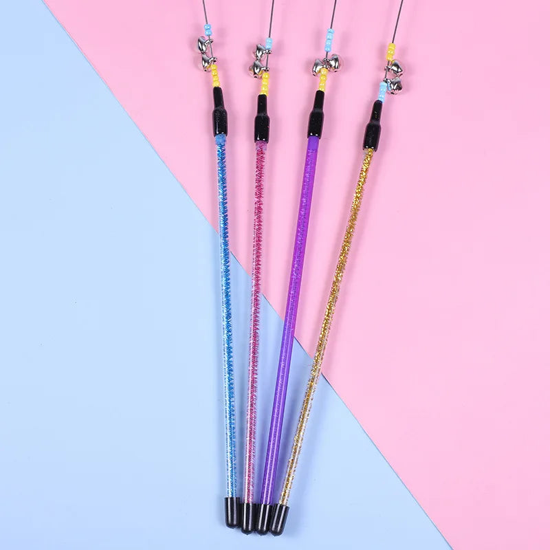 5pcs Funny Kitten Cat Teaser Interactive Toy Rod with Bell and Feather Toys For Pet Cats Stick Wire Chaser Wand Toy Random Color
