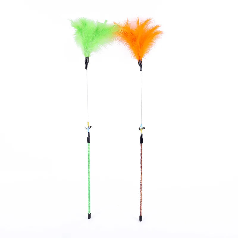 5pcs Funny Kitten Cat Teaser Interactive Toy Rod with Bell and Feather Toys For Pet Cats Stick Wire Chaser Wand Toy Random Color
