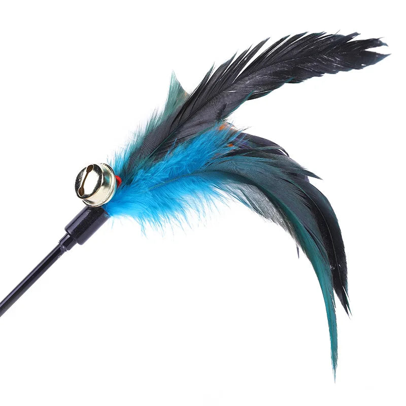 5pcs Funny Kitten Cat Teaser Interactive Toy Rod with Bell and Feather Toys For Pet Cats Stick Wire Chaser Wand Toy Random Color