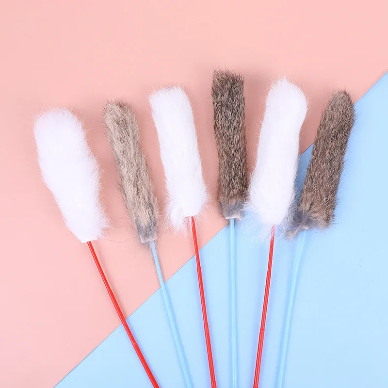 5pcs Funny Kitten Cat Teaser Interactive Toy Rod with Bell and Feather Toys For Pet Cats Stick Wire Chaser Wand Toy Random Color