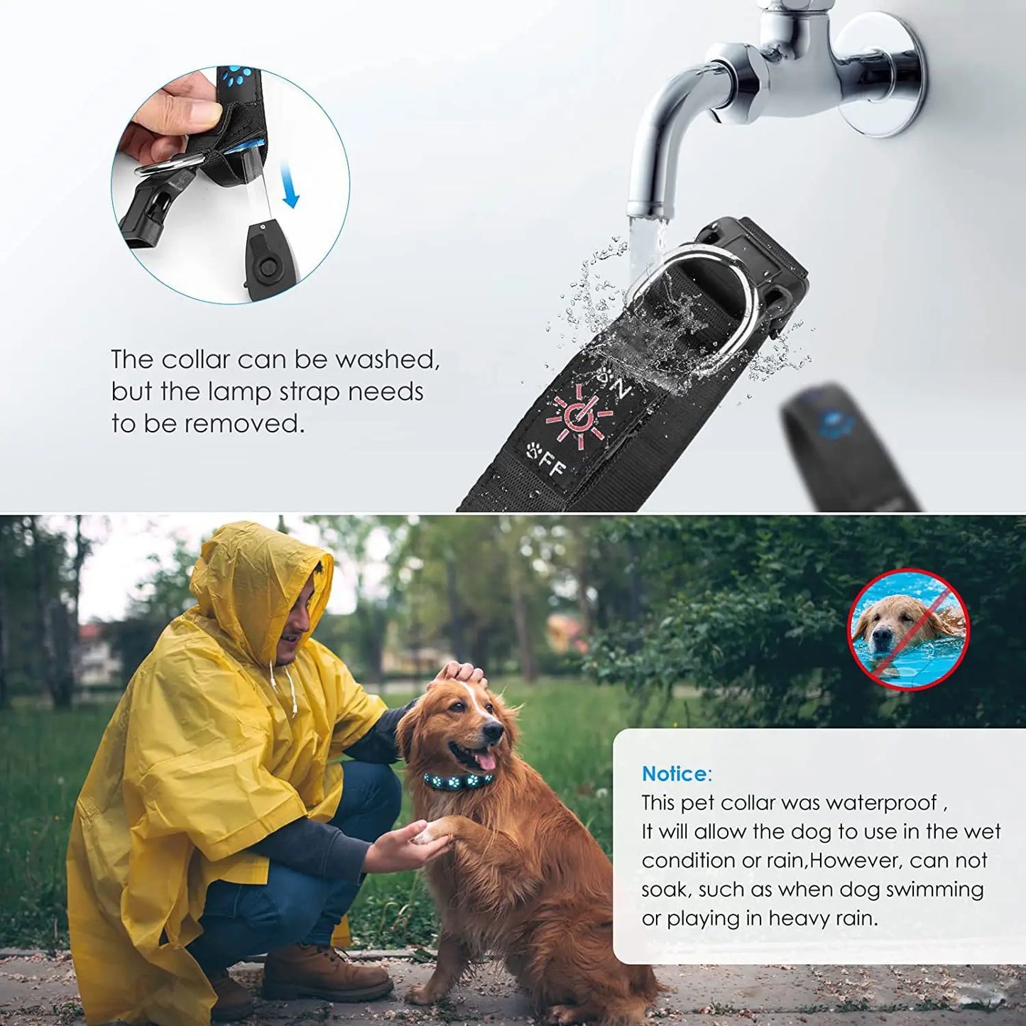 Rechargeable LED Dog Collar Rainproof Nylon USB-C Luminous Dog Necklace 3 color 6 modes Light Up Pet Collars for Dogs