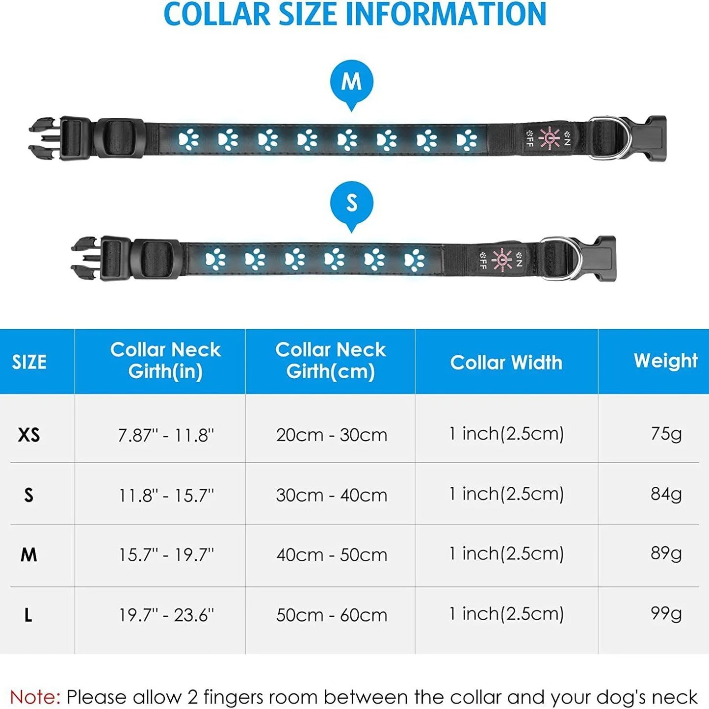 Rechargeable LED Dog Collar Rainproof Nylon USB-C Luminous Dog Necklace 3 color 6 modes Light Up Pet Collars for Dogs